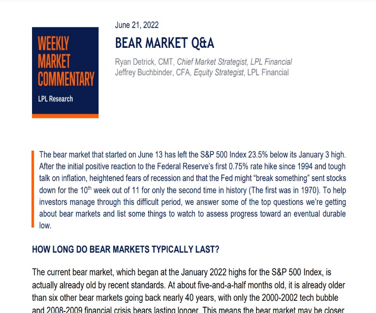 Bear Market Question and Answer | Weekly Market Commentary | June 21, 2022