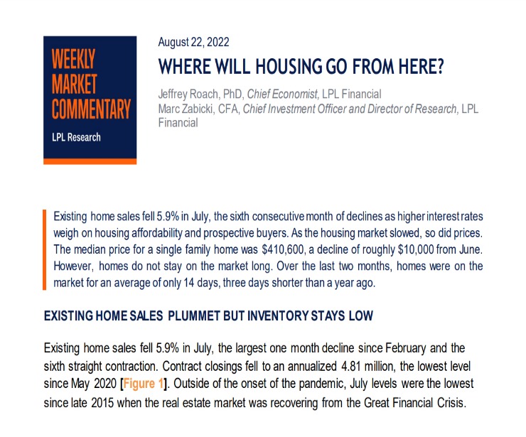 Where Will Housing Go From Here? | Weekly Market Commentary | August 22, 2022