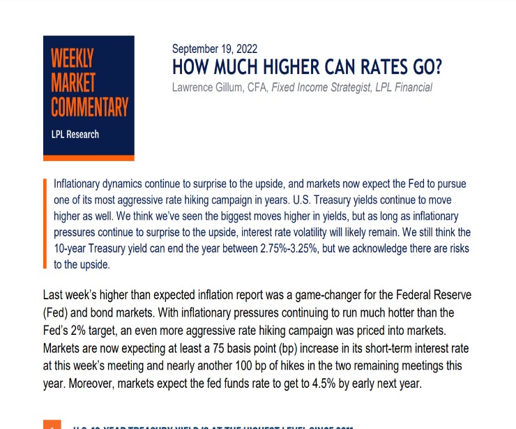 How Much Higher Can Rates Go? | Weekly Market Commentary | September 19, 2022